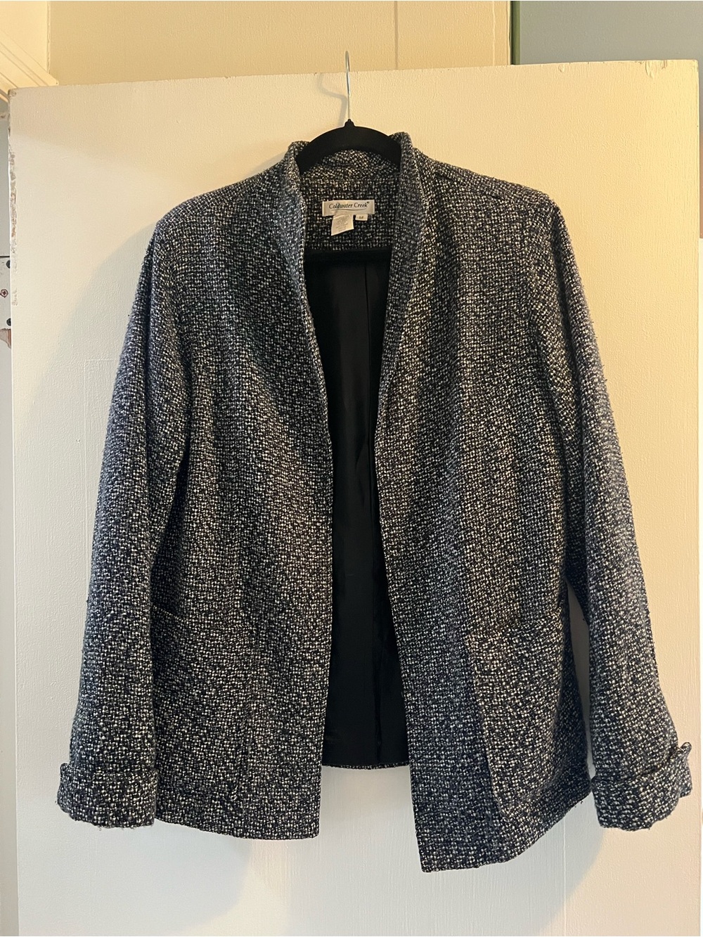 Coldwater Creek Black & White Open-Front Textured Jacket